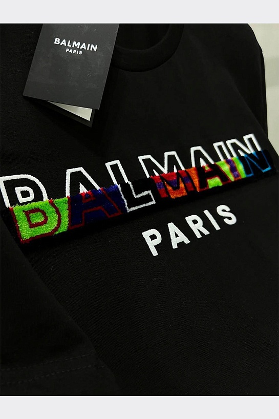 Чёрная мужская футболка Balmain textured-logo