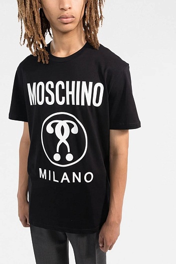 Чёрная оверсайз футболка Moschino Double Question Mark Logo   