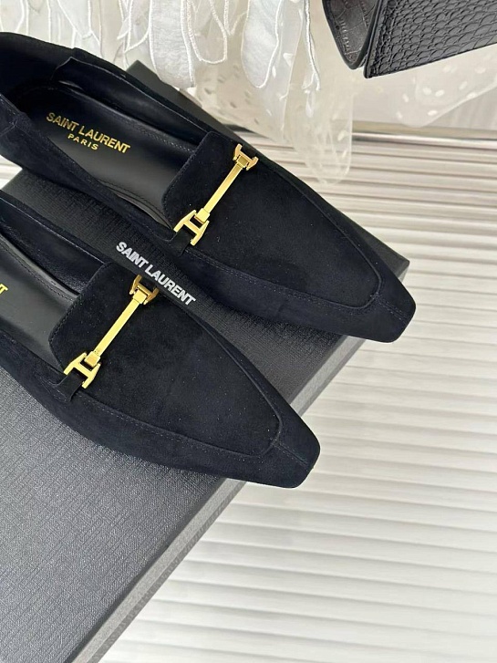 Женские замшевые лоферы чёрного цвета Yves Saint Laurent premium