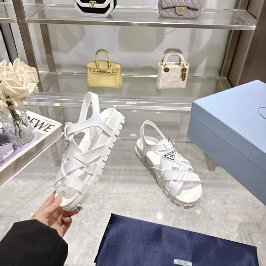 Женские кожаные сандалии Prada Monolith - White   