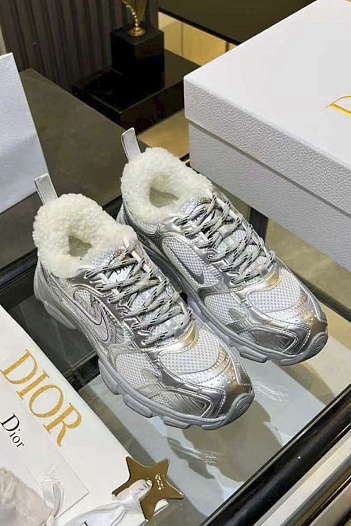 Женские кожаные кроссовки с мехом Dior Chrono Premium