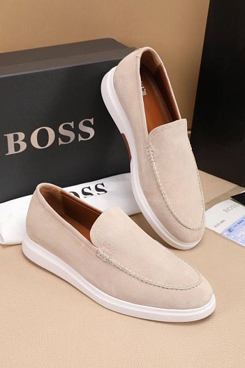 Замшевые лоферы Hugo Boss embossed logo - Beige   