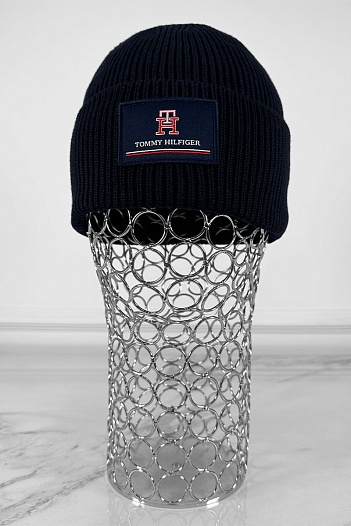 Мужская тёмно-синяя шапка Tommy Hilfiger logo-patch   