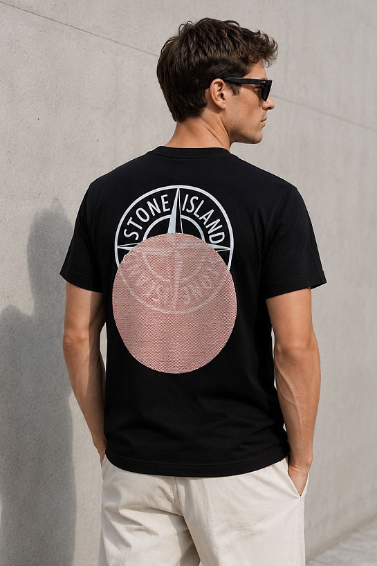 Мужская чёрная футболка Stone Island logo-print