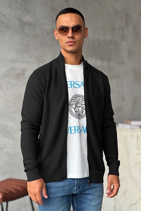 Чёрная кофта на молнии Hugo Boss logo-embroidered