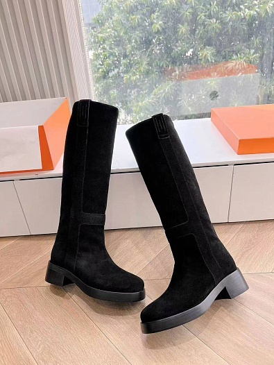 Женские замшевые сапоги Hermes Premium - Black