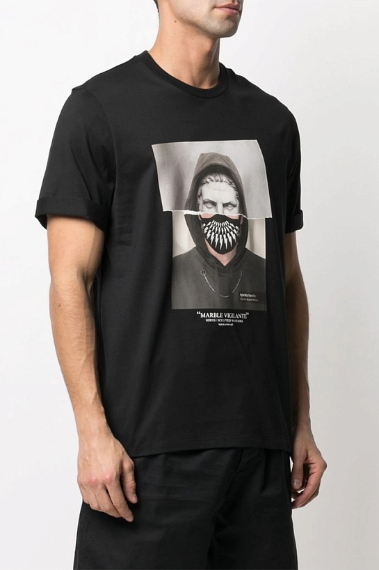 Чёрная оверсайз футболка Neil Barrett Marble Vigilante