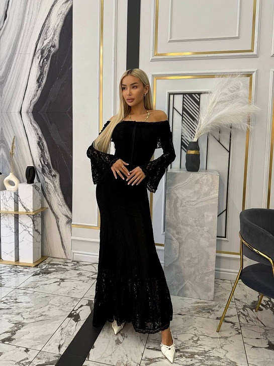 Кружевное женское платье с открытыми плечами MIU MIU