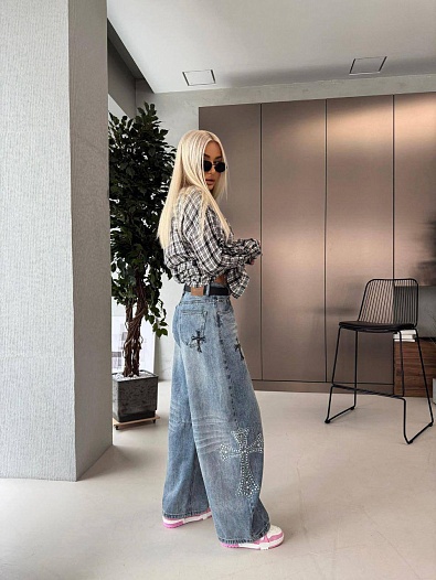 Женские голубые джинсы Chrome Hearts premium   