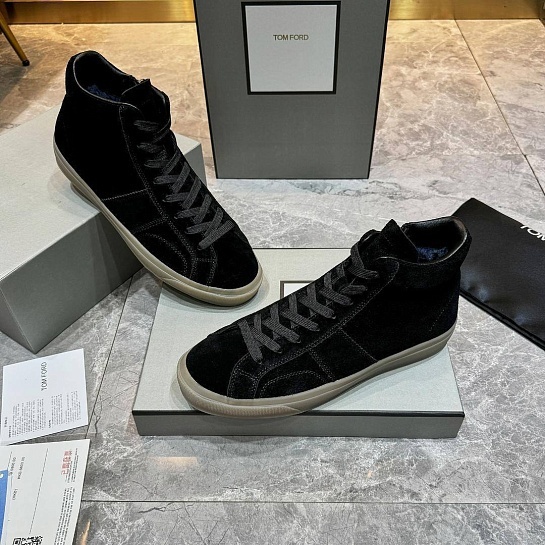 Замшевые кроссовки с мехом Tom Ford high-top - Black