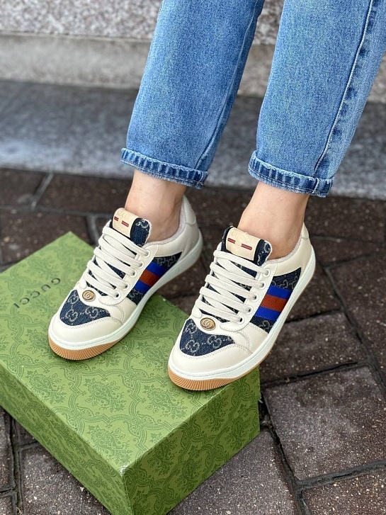 Женские кожаные кроссовки Gucci GG Screener