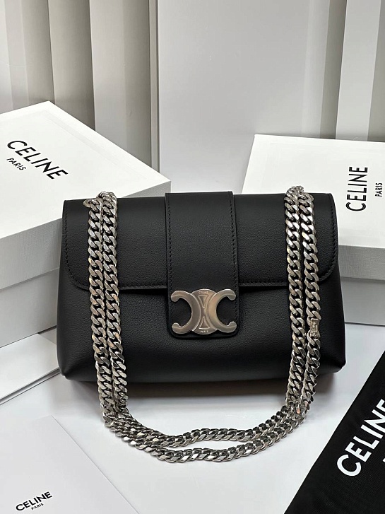 Женская сумка Celine Victorire Medium Premium 21x12x7 см - Black / Silver