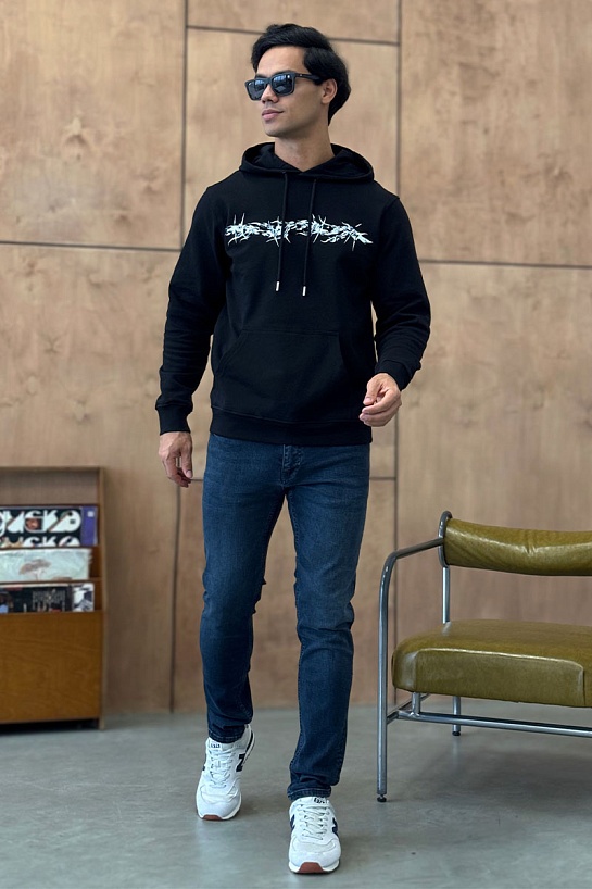 Мужское чёрное худи Givenchy Barbed Wire Flocked