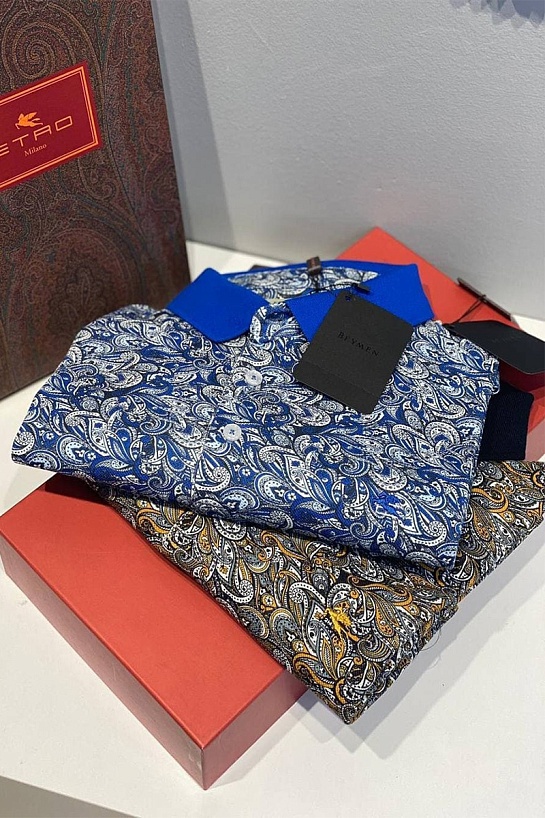 Мужское синее поло Etro с узором пейсли