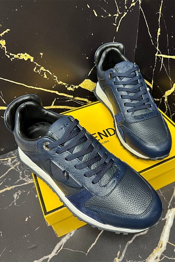 Кожаные кроссовки Fendi тёмно-синего цвета   