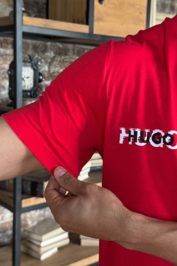 Мужская красная футболка Hugo Boss logo print   