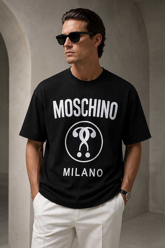 Чёрная оверсайз футболка Moschino Double Question Mark Logo