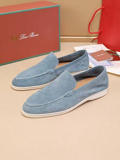 Мужские замшевые лоферы Loro Piana Summer Walk - Blue   