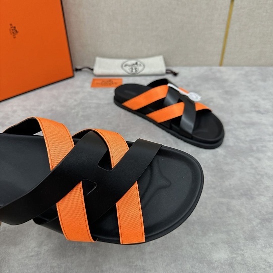 Мужские шлёпанцы Hermes Kazimir - Black / Orange