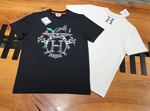 Мужская чёрная футболка Hermes graphic-print   