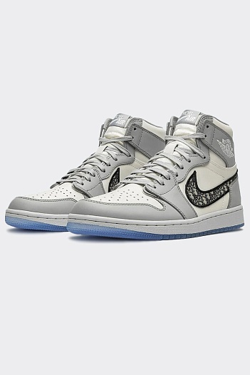 Кроссовки Dior x Nike Air Jordan 1 Retro High - White / Grey   