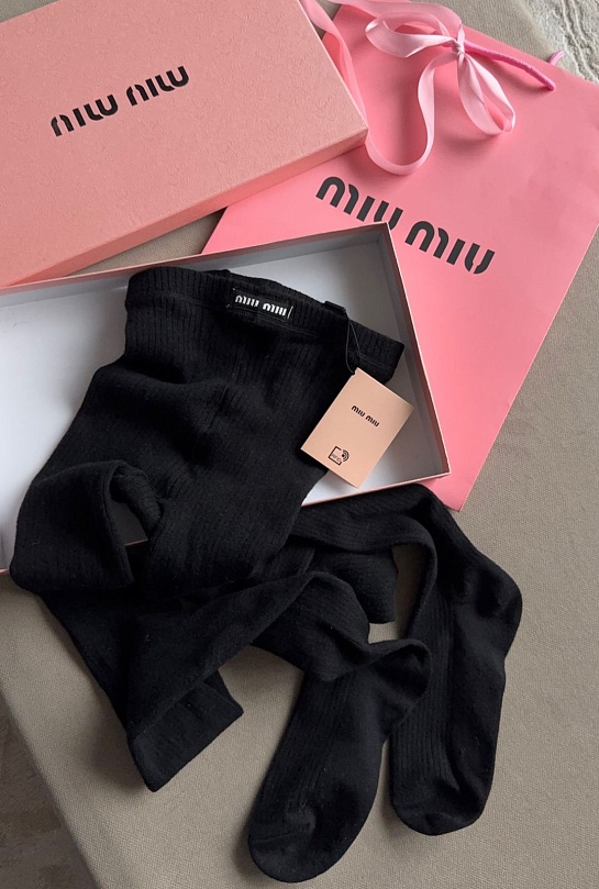 Женские кашемировые колготы MIU MIU чёрного цвета