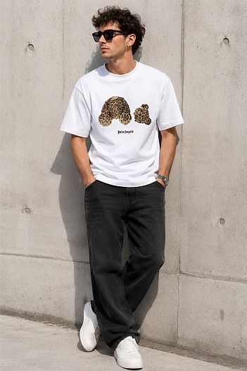 Белая оверсайз футболка Palm Angels Leopard Bear   