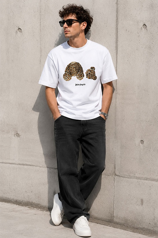 Белая оверсайз футболка Palm Angels Leopard Bear