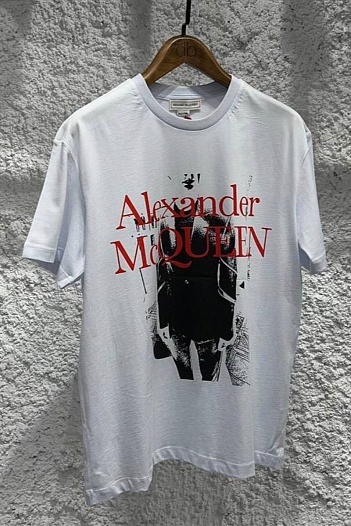 Мужская белая футболка Alexander McQueen logo-print   