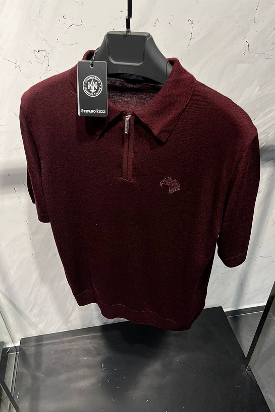 Мужское поло Stefano Ricci Eagle zip-neck - Burgundy