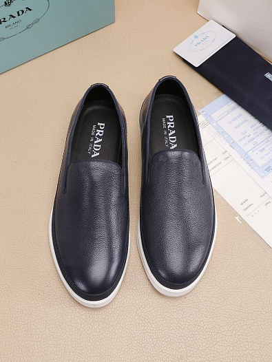 Мужские кожаные слипоны Prada Saint Tropez - Navy / White   