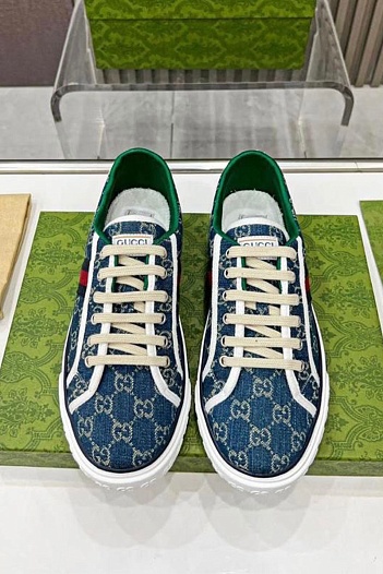 Мужские синие кросовки Gucci GG Monogram   