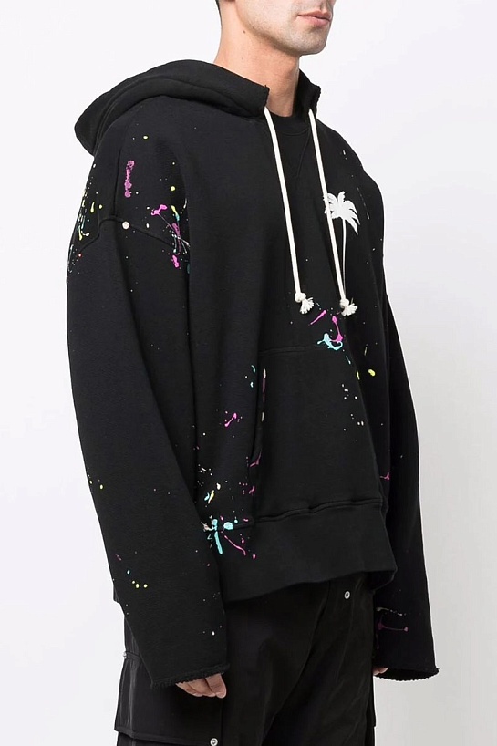 Чёрное оверсайз худи Palm Angels paint-splatter effect