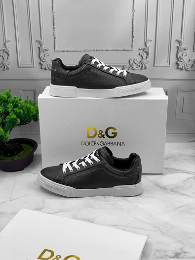 Кожаные кроссовки Dolce & Gabbana Portofino - Black / White   