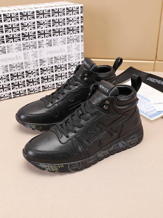 Кожаные кроссовки с мехом Premiata high-top - Black