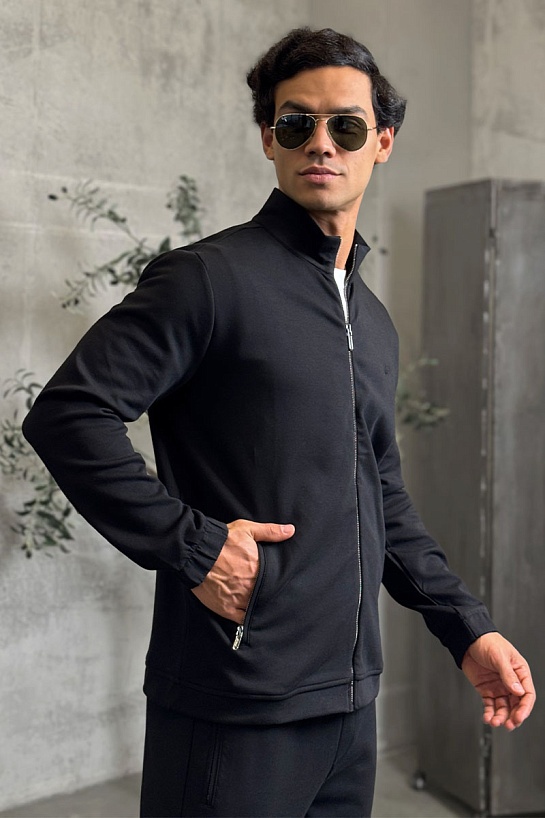 Чёрная кофта на молнии Brioni B-еmbroidery