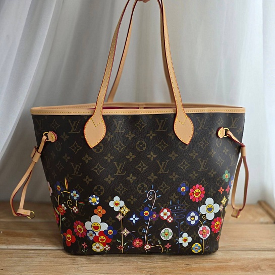 Кожаная сумка Louis Vuitton x Takashi Murakami Neverfull MM 33x29 см
