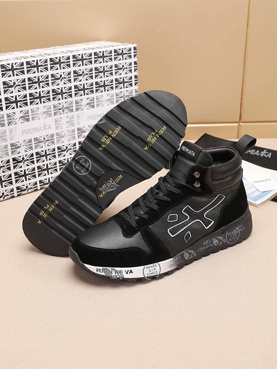 Комбинированные кроссовки с мехом Premiata high-top - Black