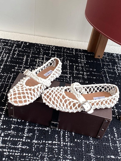 Женские плетёные балетки ALaia Premium - White   