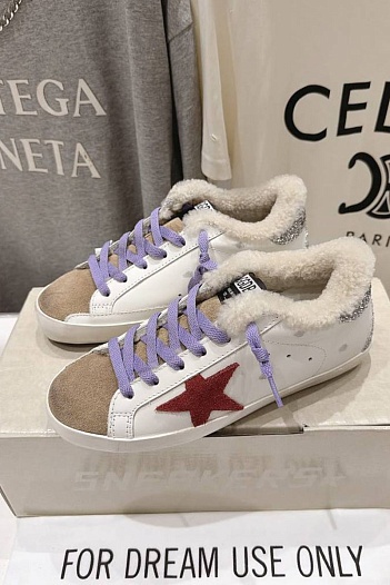 Женские комбинированные кроссовки с мехом Golden Goose Ball Star premium   