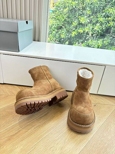 Женские замшевые ботинки с мехом Balenciaga Alaska Fur High Boot Premium - Chestnut