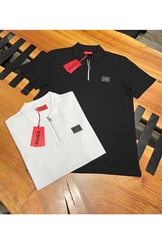 Мужское поло белого цвета Hugo Boss zip-neck