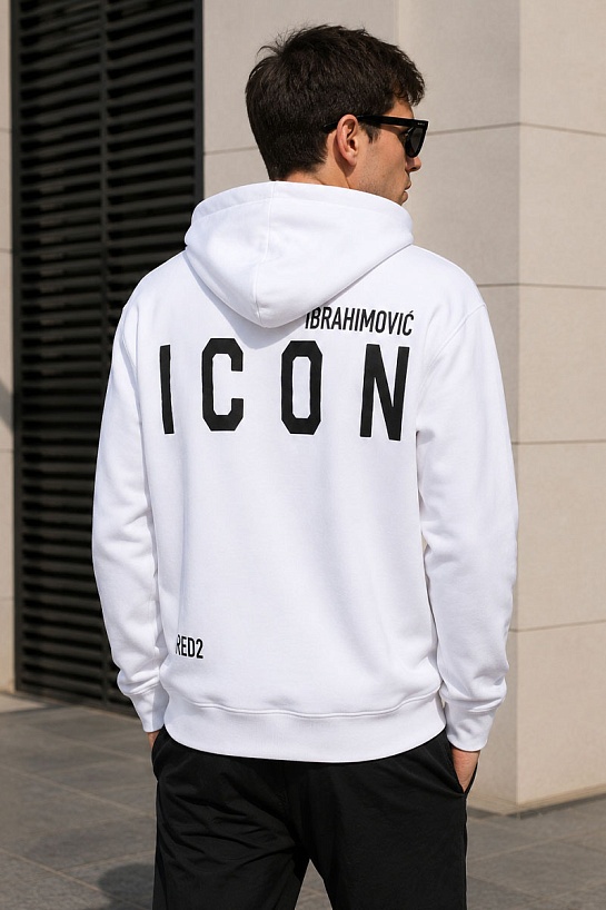 Утеплённое худи на флисе Dsquared2 x Ibrahimovic "ICON" - White