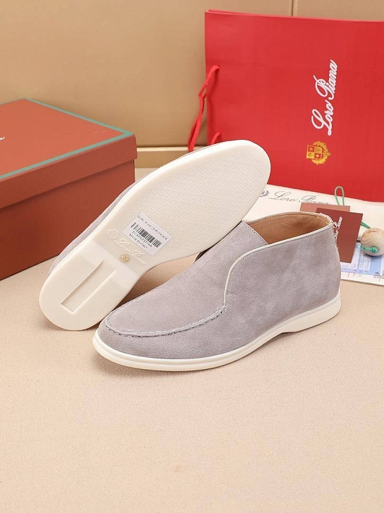 Замшевые лоферы с меховой стелькой Loro Piana Open Walk - Grey