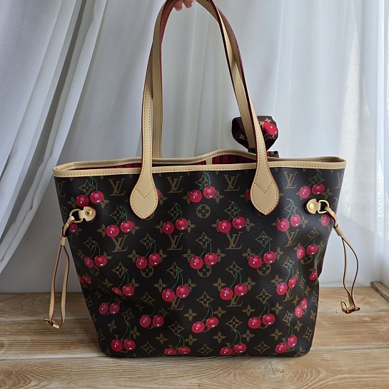 Кожаная сумка Louis Vuitton x Takashi Murakami Cherry Neverfull MM 32x28 см