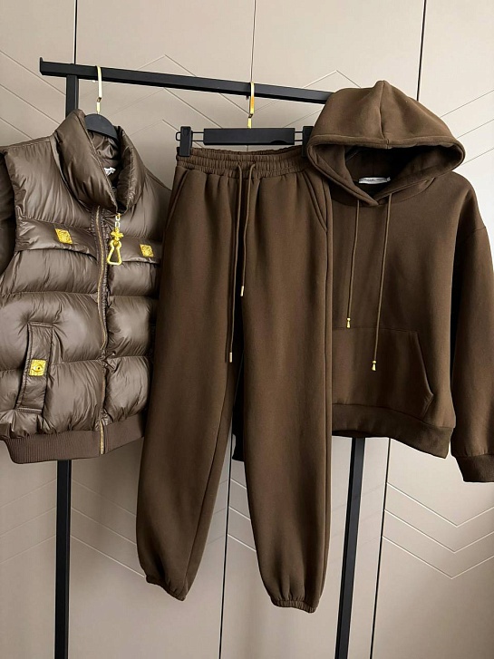 Женский костюм тройка на флисе Schiaparelli Premium - Brown