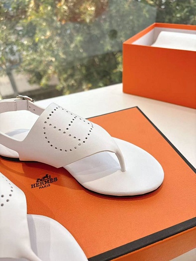Женские кожаные сандалии Hermes Premium - White   
