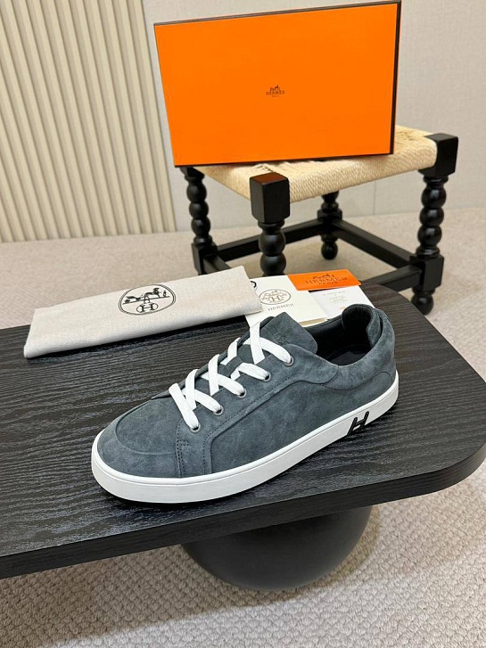 Мужские замшевые кроссовки Hermes Kid - Grey