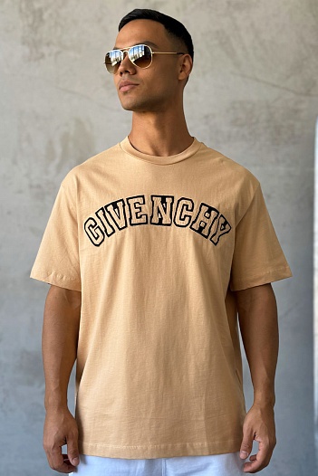 Бежевая оверсайз футболка Givenchy college logo-embroidered   