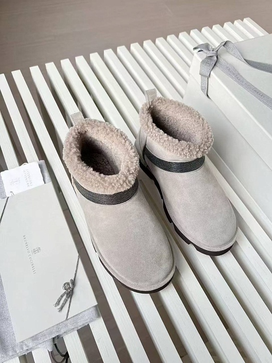 Женские замшевые угги с мехом Brunello Cucinelli Premium - Grey
